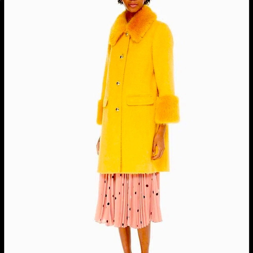 Kate Spade Yellow Faux Fur Trim Coat